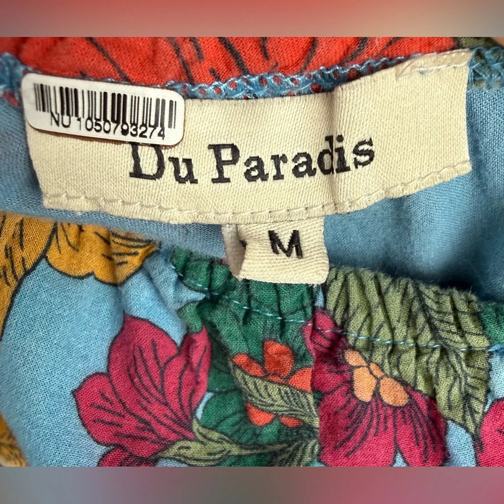 Du Paradis Floral One Shoulder Mini Dress Size M Cutout Flounce Hem - Picture 7 of 8